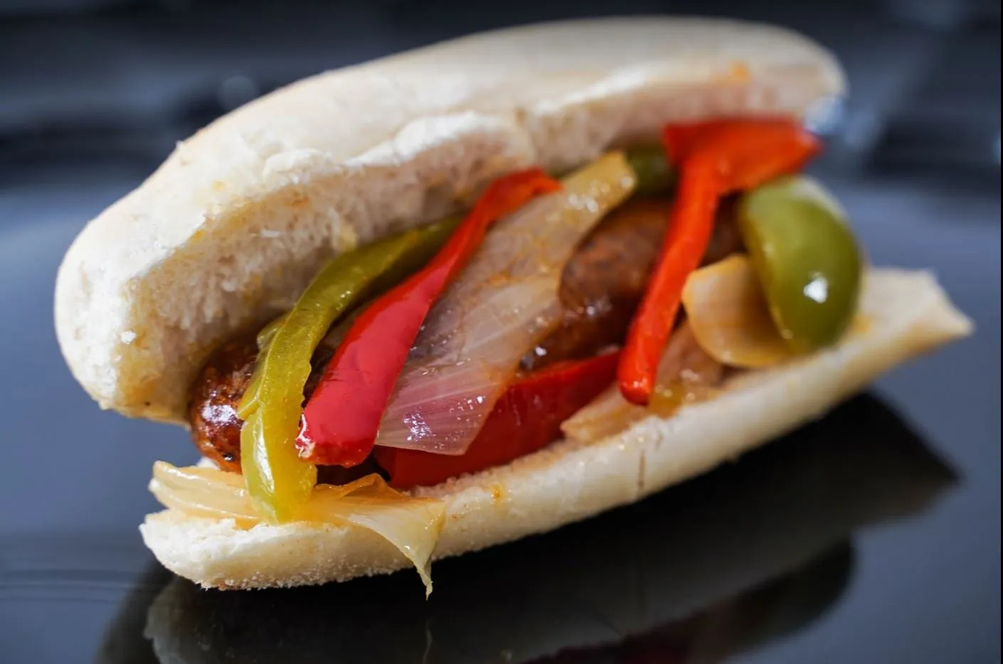 Sausage sandwich with peppers and onions